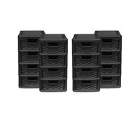 4 Drawer Small Rattan Tower Unit - Black, Set of 4 Units - 38.5cm (H) x 19cm (W) x 26cm (D)