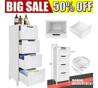 4 Drawer White Wooden Bathroom Organiser Storage Cabinet Free Unit Free Standing