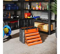 4 Drawers Large Tool Box, Steel Toolbox with Handle, Orange HOMCOM Orange One Size