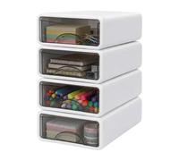 4 Drawers Stackable Desk Storage Box, Plastic Storage Drawers, Large Capacity Desk Organiser Drawers, Makeup Desk Drawer Organiser for Home Collection, Makeup, Office Supplies, 25 x 17 x 7.5 cm-White