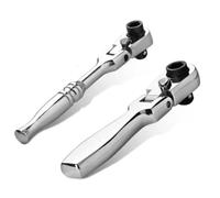 /4" Drive 72-Tooth Ratchet Handle Socket Wrench with Flexible 5° Swing & Reversible Thumb Switch - 115mm For Stubby Tool for Automotive and Home Use(ROUND HANDLE)