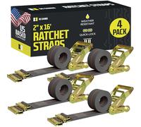 4 E Track Ratchet Tie-Down Cargo Straps, 2" x 16' Durable Ratcheting Strap Cargo TieDowns, Heavy Duty Grey Polyester Tie-Downs, ETrack Spring Fittings…