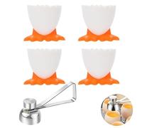 4 Egg Cups, Novelty Egg Cups with Stainless Steel Egg Opener, for Soft Boiled Eggs and Raw Boiled Eggs Brunch, Fun Kitchen Accessories (Orange)