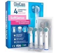 4 Electric Toothbrush Replacement Heads Compatible with Oral B Soft Gentle Cleaning in Detail CliniCaps SoftSense Double Protection Aseptic Pouch and Protective Cap