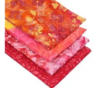 4 Fat Quarters Batik Bundle - “Mad Mango Features Batik Fabrics in Shades of Orange and red. 100% Cotton Ideal for Quilting, Patchwork & Crafting (with Free Patchwork Pattern by Overdale Fabrics)