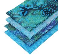 4 Fat Quarters Batik Bundle - 'Sea Breeze' Green & Blue Fabrics Featuring Blender, Crackle & Splash Designs. 100% Cotton Fabric. Ideal for Quilting and Craft Sewing (Includes Free Patchwork Pattern)
