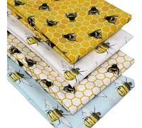 4 Fat Quarters Bundle - 'Bee Happy' a Delightful Fabric Collection Based Around Bees and Honeycomb. Ideal for Quilting and Crafting. 100% Cotton (Free Patchwork Pattern by Overdale Fabrics)
