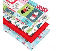 4 Fat Quarters Bundle - 'Deck The Halls' Modern Christmas Fabrics Featuring Whimsical Animals & Decs. 100% Cotton for Quilting, Patchwork & Crafting (with Free Patchwork Pattern by Overdale Fabrics)