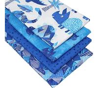 4 Fat Quarters Bundle- 'Dinosaur Fun' Fabrics in Blue and White. Ideal Child Sewing Project. 100% Cotton. for Quilting, Patchwork & Crafting (Free Patchwork Pattern by Overdale Fabrics)