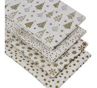 4 Fat Quarters Bundle - Golden Christmas Festive Fabrics in Ivory and Gold. 100% Cotton Ideal for Xmas Quilting, Patchwork & Crafting (Includes Free Patchwork Pattern by Overdale Fabrics)