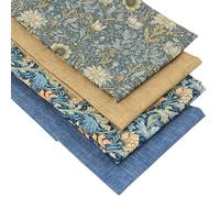 4 Fat Quarters Bundle - ‘Kelmscott Manor’ Stunning Floral & Coordinating Fabrics in Blue & Beige. Ideal for Quilting and Patchwork. 100% Cotton (Includes Free Patchwork Pattern by Overdale Fabrics)