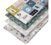 4 Fat Quarters Bundle - Kitsch Christmas Fabric with Stylized Animals & Decorations. Ideal for Festive Quilting, Patchwork & Crafting. 100% Cotton (with Free Patchwork Pattern by Overdale Fabrics)