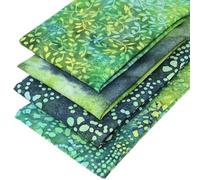 4 Fat Quarters Bundle - 'Leaf Green Batiks' Handcrafted Fabrics in Shades of Green. 100% Cotton for Quilting, Patchwork & Crafting (with Free Patchwork Pattern by Overdale Fabrics)