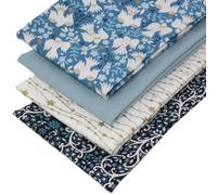 4 Fat Quarters Bundle - Peaceful Christmas - Blue Festive Themed Fabrics with Doves & Stars. 100% Cotton for Quilting, Patchwork & Crafting (with Free Patchwork Pattern by Overdale Fabrics)