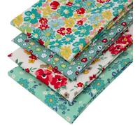 4 Fat Quarters Bundle - Spring Blooms - Fabrics Featuring Bold Floral Designs in Red and Green. 100% Cotton for Quilting, Patchwork & Crafting (with Free Patchwork Pattern by Overdale Fabrics)