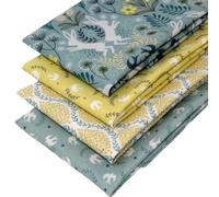 4 Fat Quarters Bundle - 'Spring Hares - Citrus' Fabrics in Green and Yellow Featuring Hares, Birds & Flowers. 100% Cotton for Quilting & Crafting (with Free Patchwork Pattern by Overdale Fabrics)