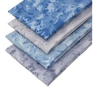 4 Fat Quarters Bundle -'Whispering Waves' Marble Fabrics in Shades of Blue and Grey. Ideal for Quilting, Patchwork, Sewing & Crafting. 100% Cotton (Free Patchwork Pattern by Overdale Fabrics)