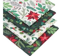 4 Fat Quarters Bundle - 'Winterberry & Poinsettia' - Christmas Fabrics with Poinsettias, Holly Leaves & Berries. 100% Cotton for Quilting & Patchwork (with Free Patchwork Pattern by Overdale Fabrics)