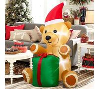 4 Feet Christmas Inflatable Decorative brown bear with LED Lights Holiday Patio Decoration, Christmas Indoor Outdoor Decoration