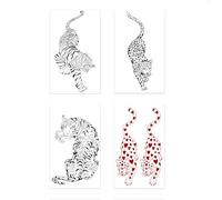 4 Fierce Heart Tiger And Leopard Temporary Tattoos - Waterproof, Sweat-Resistant, Long-Lasting, Realistic Couple Tattoos