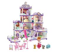 4 Floors Miniature Villa with 13 Pieces to Assemble | Includes 3 Princesses, 2 Puppies & Furniture Home Accessories | For Girls 4-6 Years Old Imitation Indoor Game