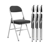 4 Folding Padded Chairs, Synthetic Leather, Space Saving, Metal e, Indoor Outdoor Use, Kitchen, Dining, Bedroom, Office, Patio, Camping, Supports Up to 150kg, Black