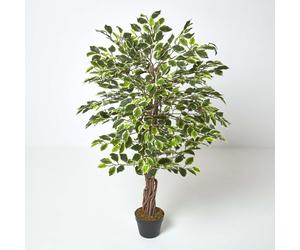 (4 Ft (120 cm), Variegated) Artificial Ficus Tree with Twisted Real Wood Trunk