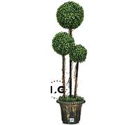 4 Ft Artificial Boxwood Topiary Tree, Fake Greenery Plants Triple Ball Tree, Leaves & Cement-Filled Plastic Flower Pot Decorative Trees for Home, Office, Indoor and Outdoor (1)