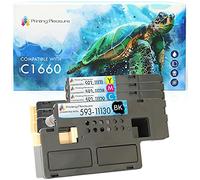 4 (Full Set) Compatible Dell C1660 Toner Cartridges for Dell C1660W C1660DW C1660CN C1660CNW - Black/Cyan/Magenta/Yellow, High Yield