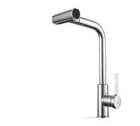 4 Funct Pull Out Kitchen Faucet with Gray Waterfall Design Hot & Cold Mixer Single Hole Mount Ch Sink Sprayer for Easy Cleaning