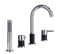 4-Function Black & Chrome Bath Faucet Mixer Wall-Mounted Shower Spout 4-Hole Design for Bathtub Modern Bathroom Hardware Elegant Shower System