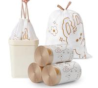 4 Gallon Small Trash bags Drawstring ，small Bathroom Garbage Bags,90 Counts Trash-Can-Liners for Bathroom Kitchen Office，White rabbit print style 4-gallon small trash can Liners