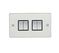 4 Gang 10Amp 2Way Switch Enhance Flat Polished Stainless Steel Plate Matching Rockers Black Trim