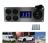 4 Gang 12V/24V Campervan Switch Panel,Dual USB Charger Port Socket Waterproof Rocker Switch,Digital Voltmeter On/Off Toggle Switch for Car Boat Truck