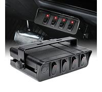 4-Gang 12V Rocker Switch Box [20 Amp Max.] [12 AWG Wires][12 Volt DC] SPST On/Off Rocker Toggle Switch Panel Box for Auto Automotive Lights Car Marine Boat Truck Vehicles & More
