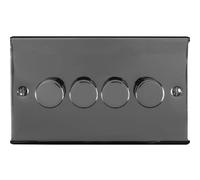 4 Gang 400W LED 2 Way Rotary Dimmer Switch BLACK NICKEL Light Dimming Plate