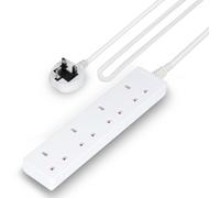 GEEPAS 4 Gang Extension Lead, 10M Cable | 4-Way Plug Extension Cable | 4 Socket Power Strip, 13A | Heavy Duty UK Plug | White