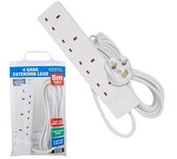 4 Gang Extension Lead with Neon Light & 5 Meter Cable - 1 Pack | Ideal for use around all the home, office, other electronic equipment and more, 4 Way Output Socket.