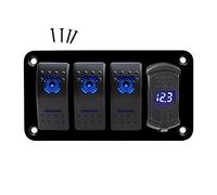 4 Gang Marine Boat Rocker Switch Panel 12V 24V Waterproof RV LED with Dual USB Charger Port and Digital Voltmeter Display for Car Truck