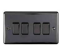 4 Gang Quad Light Switch - BLACK NICKEL & Black Trim - 2 Way 10 Amp - Dark Gunmetal Decorative Wall Plate & Solid Metal Rocker - On/Off Mains Lighting Switch
