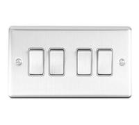 4 Gang Quad Light Switch Satin Steel 2 Way 10A Grey Trim & Metal Rocker