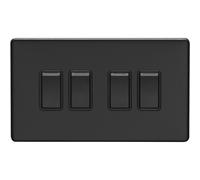 4 Gang Quad Light Switch SCREWLESS MATT BLACK 2 Way 10A Metal Rocker Slim