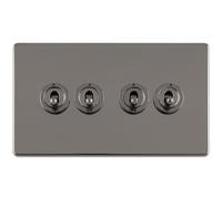 4 Gang Quad Retro Toggle Light Switch SCREWLESS BLACK NICKEL 10A 2 Way Lever