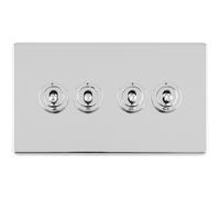 4 Gang Quad Retro Toggle Light Switch SCREWLESS POLISHED CHROME 10A 2 Way Lever