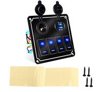 4 Gang Rocker Switch Panel with 5 Pin Blue LED Backlit Toggle Switches USB and Cigarette Overload for 12V 24V DC Cars RV Trailers UTV Trucks Efficient Power Control Solution