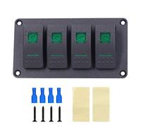 4 Gang Rocker Switch Panel with LED Backlight, 5-Pin Overheat Protection, 12V / 24V for Vehicle and Marine - Waterproof Design, Easy Installation, Ideal for Boats and Yachts (D(green))