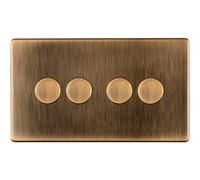 4 Gang Rotary Dimmer Switch 2 Way LED SCREWLESS ANTIQUE BRASS Light Dimming Wall