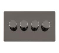 4 Gang Rotary Dimmer Switch 2 Way LED SCREWLESS BLACK NICKEL Light Dimming Wall