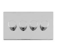 4 Gang Rotary Dimmer Switch 2 Way LED SCREWLESS POLISHED CHROME Light Dimming