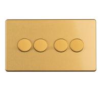 4 Gang Rotary Dimmer Switch 2 Way LED SCREWLESS SATIN BRASS Light Dimming Wall